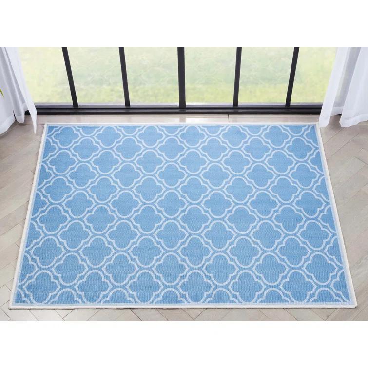 Kehr Lattice Moroccan Blue Machine Washable Area Rug