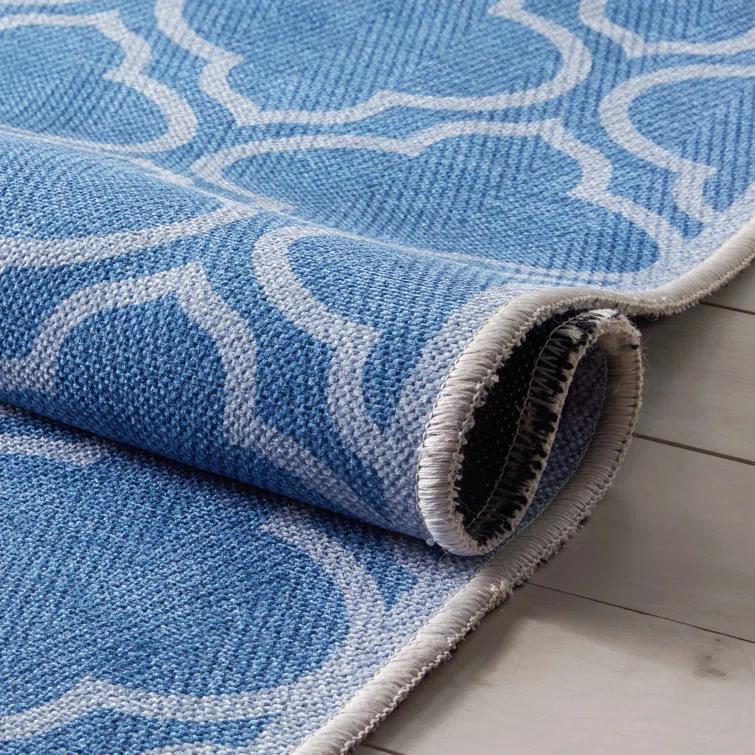 Kehr Lattice Moroccan Blue Machine Washable Area Rug