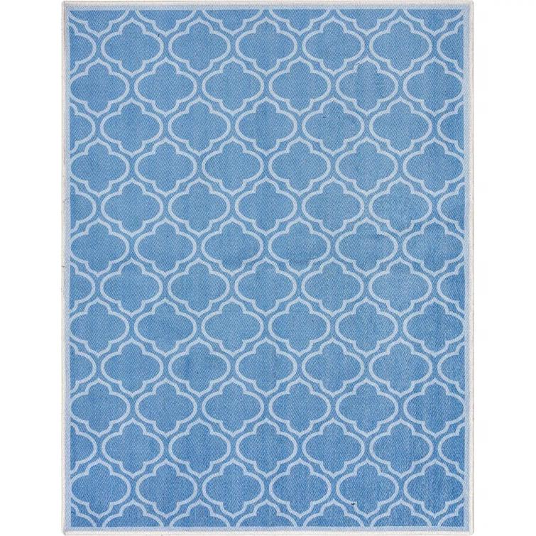 Kehr Lattice Moroccan Blue Machine Washable Area Rug