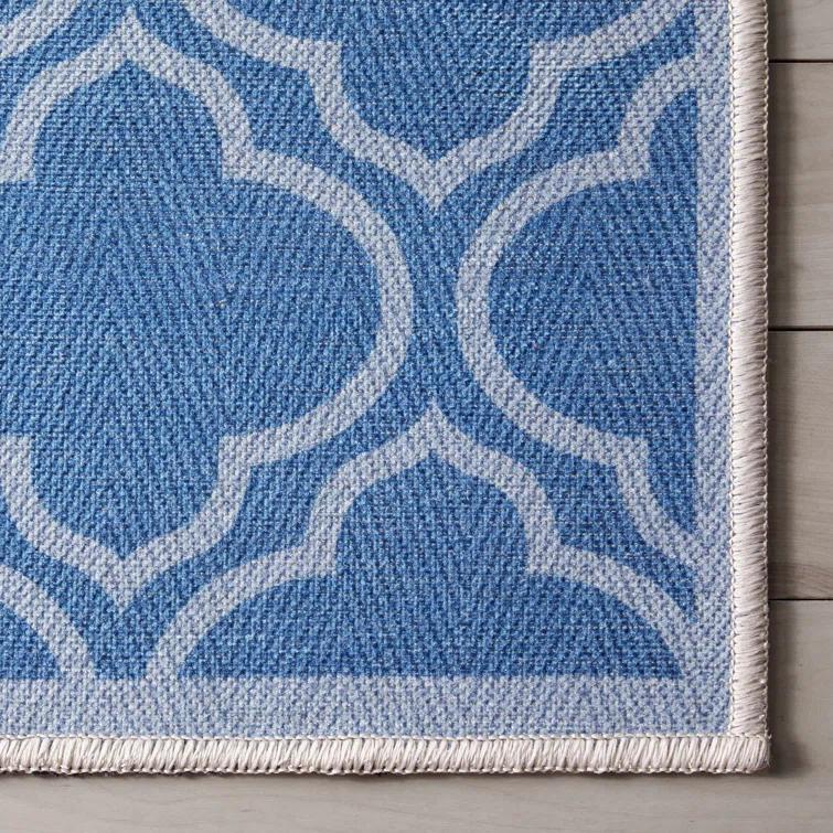 Kehr Lattice Moroccan Blue Machine Washable Area Rug
