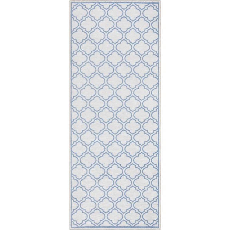 Kehr Lattice Moroccan Ivory Dark Blue Machine Washable Area Rug