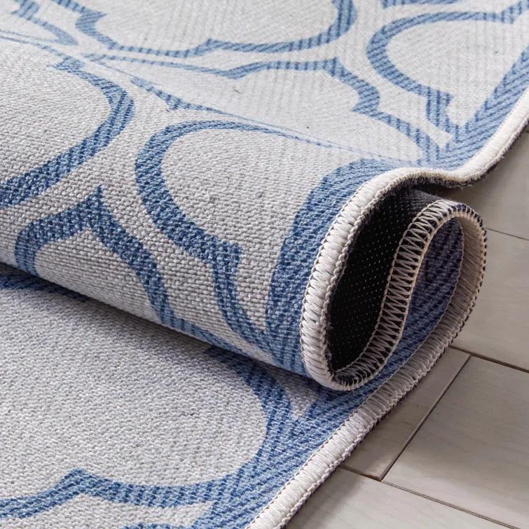 Kehr Lattice Moroccan Ivory Dark Blue Machine Washable Area Rug