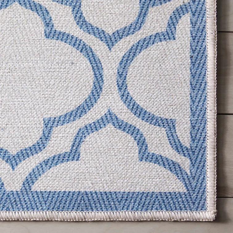 Kehr Lattice Moroccan Ivory Dark Blue Machine Washable Area Rug