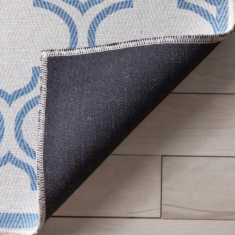 Kehr Lattice Moroccan Ivory Dark Blue Machine Washable Area Rug