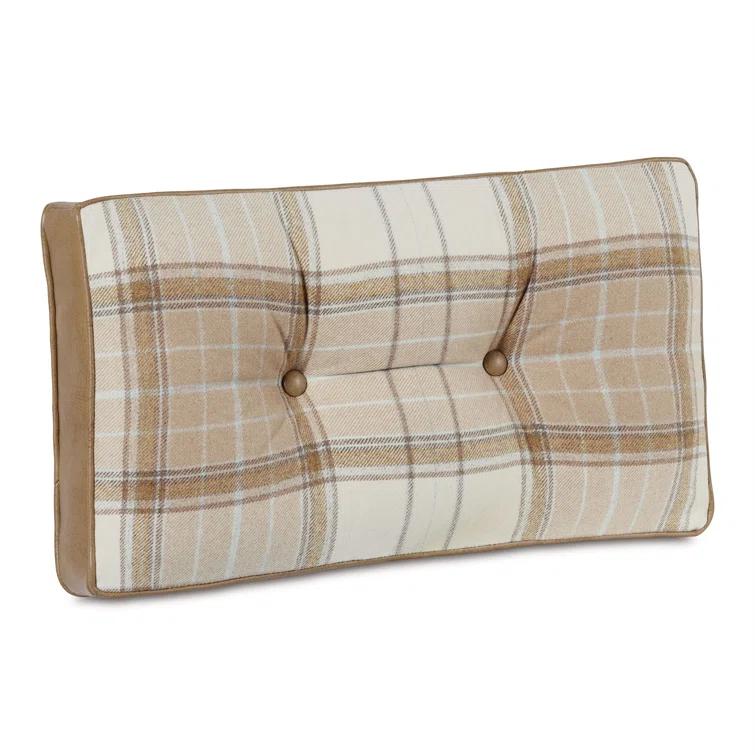 Plaid Wool Blend Lumbar Pillow with Faux Leather Gusset