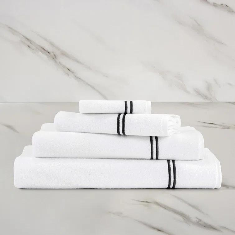 White and Gray Cotton Hand Towel with Elegant Embroidery