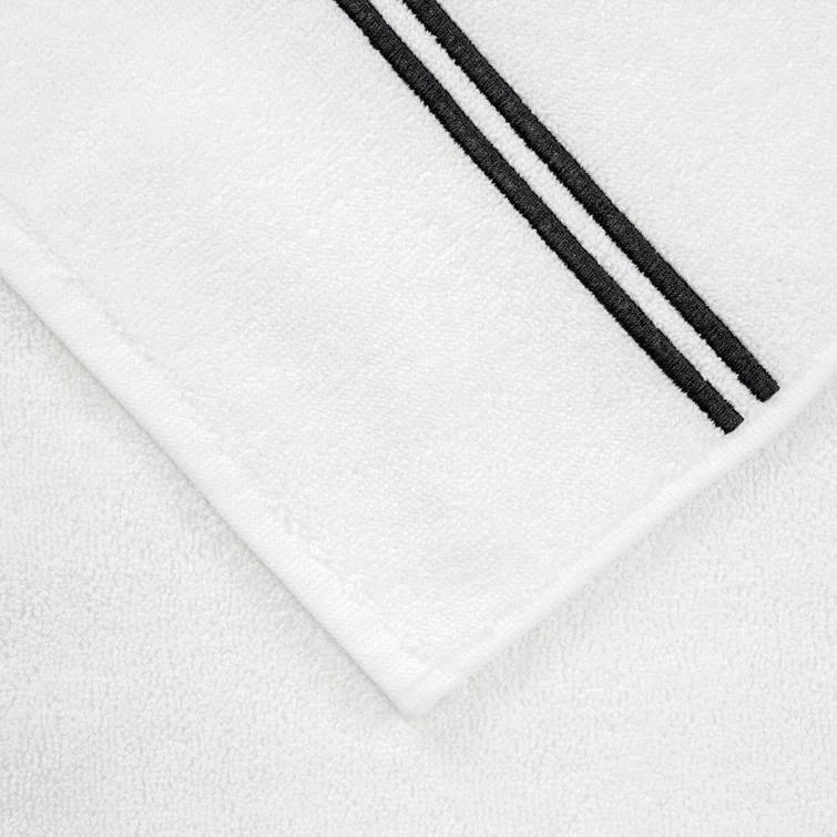 White and Gray Cotton Hand Towel with Elegant Embroidery