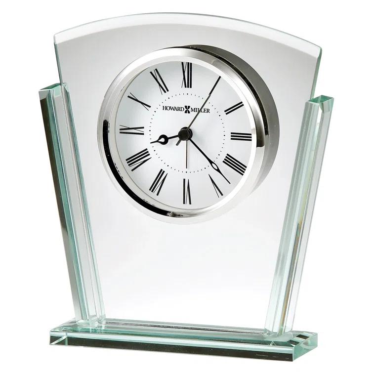 Howard Miller® Granby Modern & Contemporary Roman Numeral Glass Quartz Movement / Crystal Tabletop Clock with Alarm in Polished Silver/White/Black