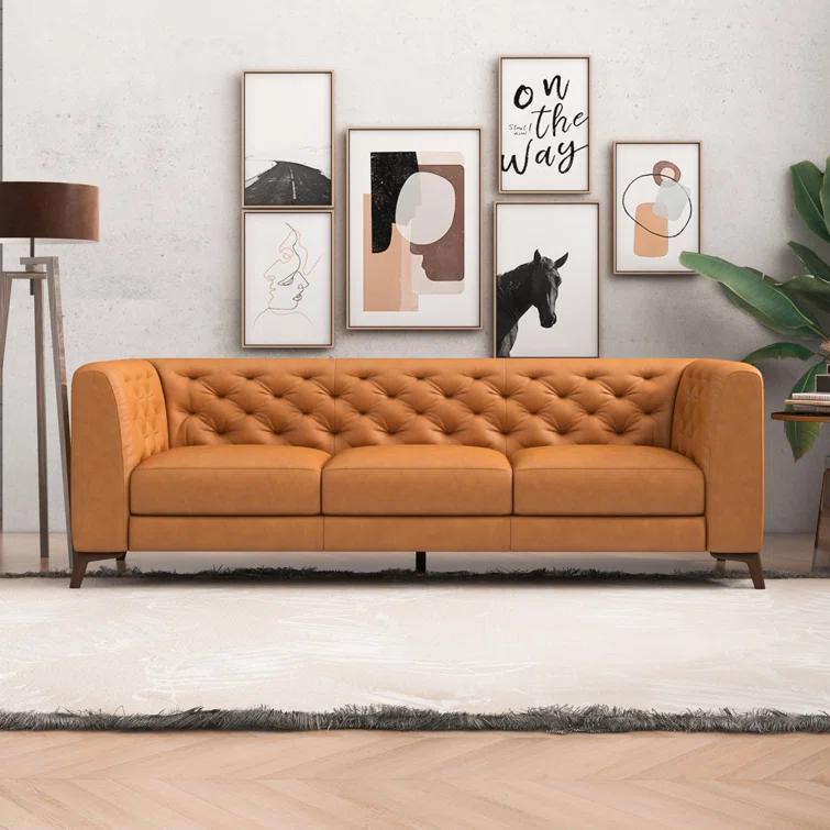 Staley 90" Genuine Leather Tuxedo Arm Sofa
