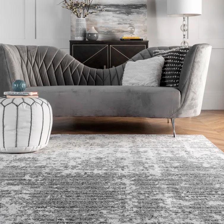 Deedra Modern Abstract Power Loom Performance Gray/White Rug