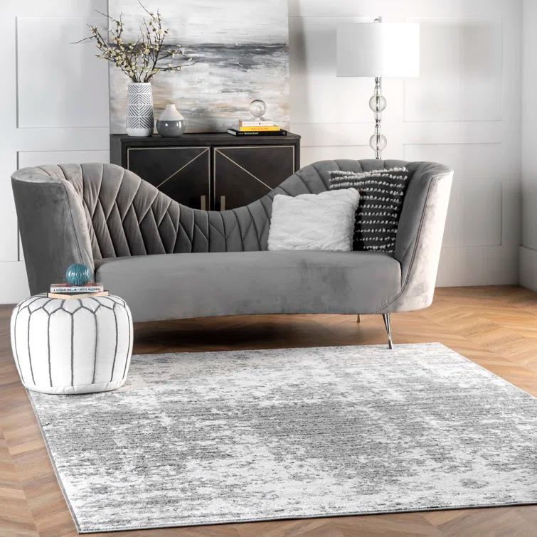 Deedra Modern Abstract Power Loom Performance Gray/White Rug