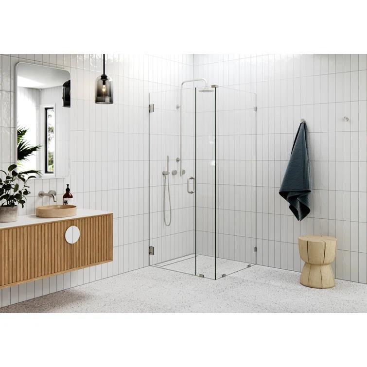 37 in. x 32 in. x 78 in. 90-Degree Wall Hinged Fully Frameless Glass Shower Enclosure