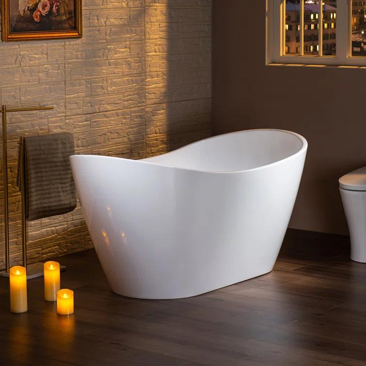 WoodBridge 59'' x 28.75'' Freestanding Soaking Acrylic Bathtub W-B0016-B