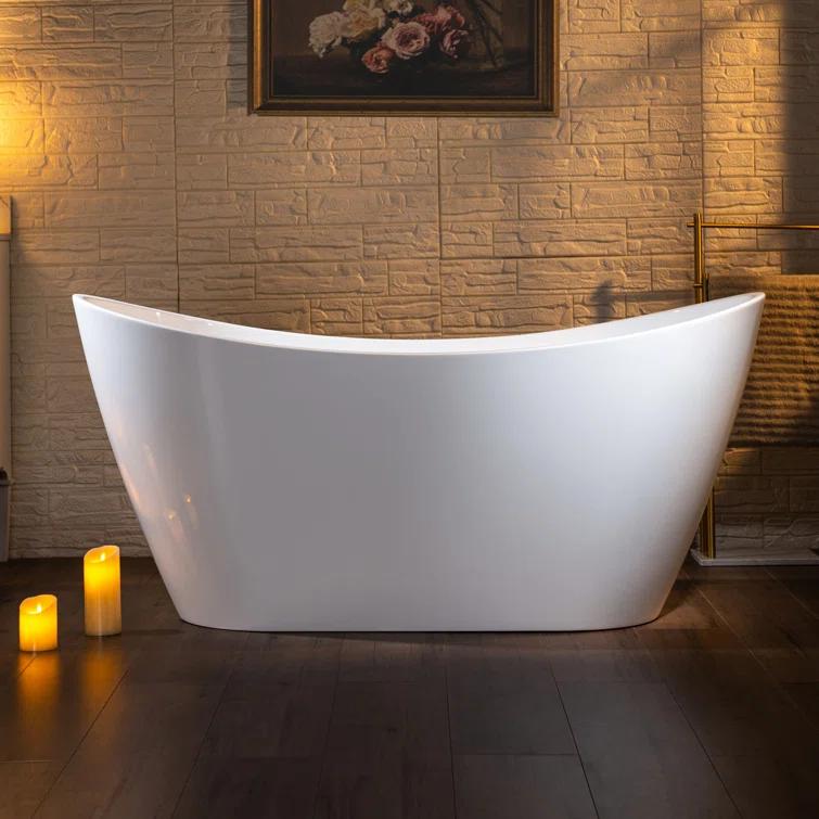 WoodBridge 59'' x 28.75'' Freestanding Soaking Acrylic Bathtub W-B0016-B