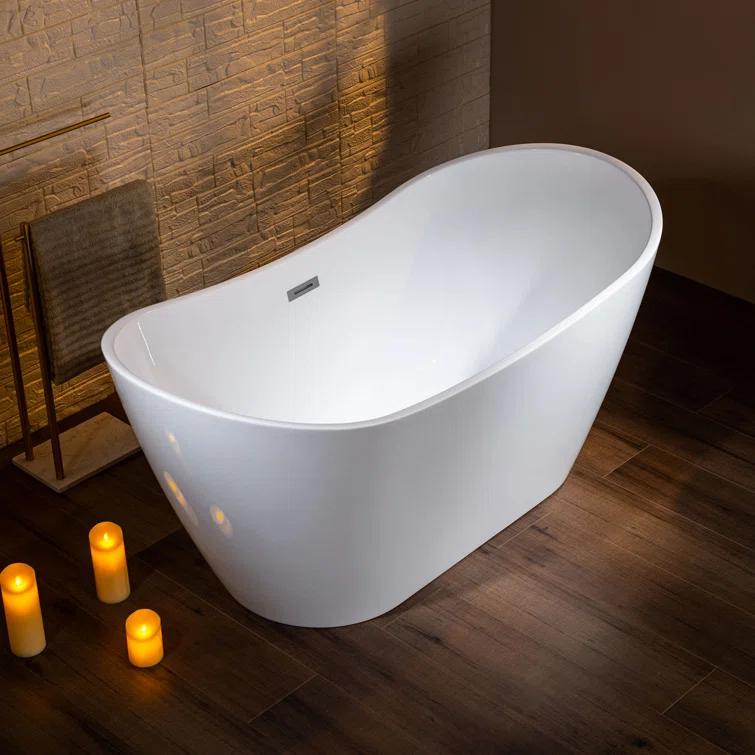 WoodBridge 59'' x 28.75'' Freestanding Soaking Acrylic Bathtub W-B0016-B