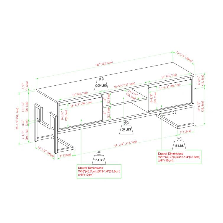 Everly Quinn 60" 2-Drawer TV Stand for TVs up to 65"