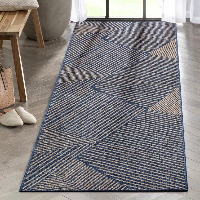 Marshanna Linden Modern Stripes Indoor/Outdoor Blue Flat-Weave Rug
