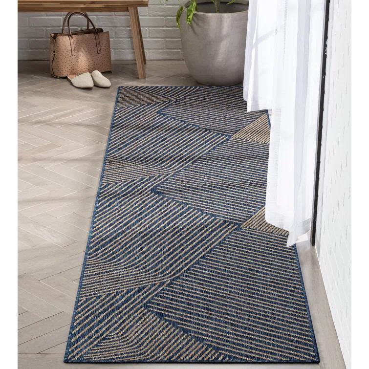 Marshanna Linden Modern Stripes Indoor/Outdoor Blue Flat-Weave Rug