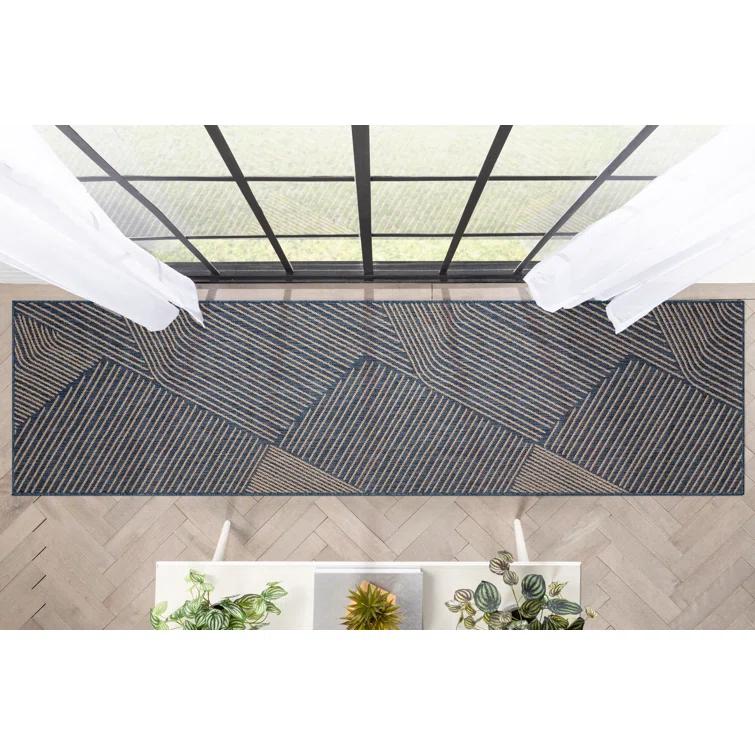 Marshanna Linden Modern Stripes Indoor/Outdoor Blue Flat-Weave Rug