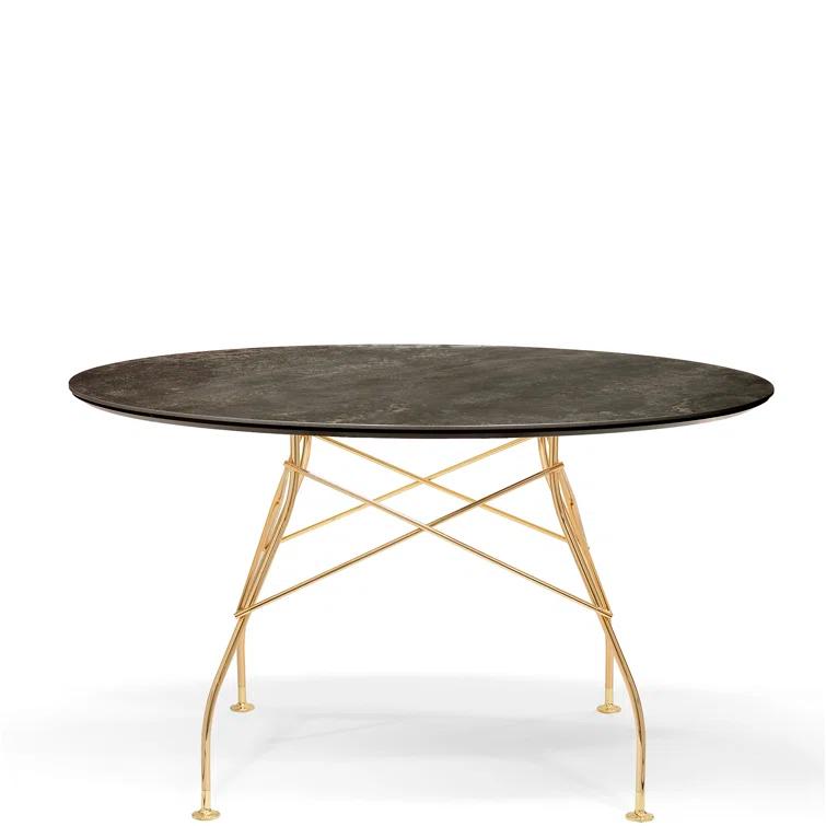 Glossy Round Metal Base Dining Table