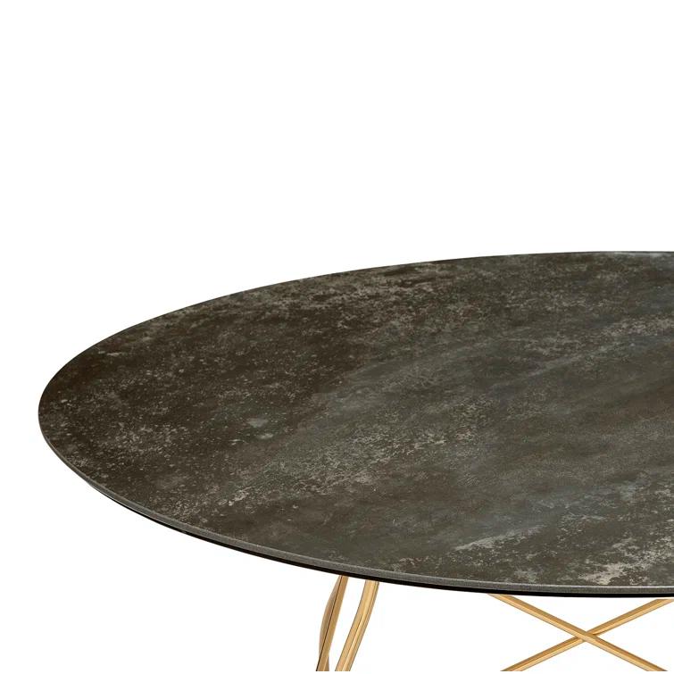 Glossy Round Metal Base Dining Table
