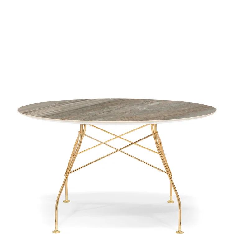 Glossy Round Metal Base Dining Table