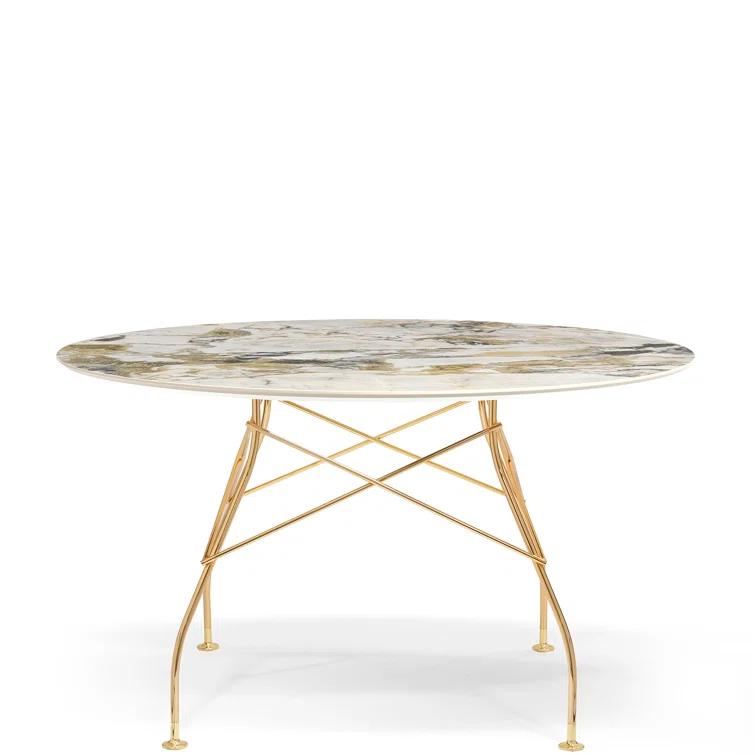 Glossy Round Metal Base Dining Table