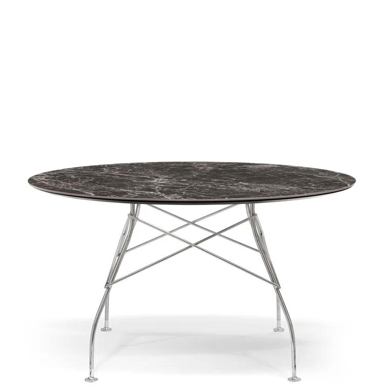 Glossy Round Metal Base Dining Table
