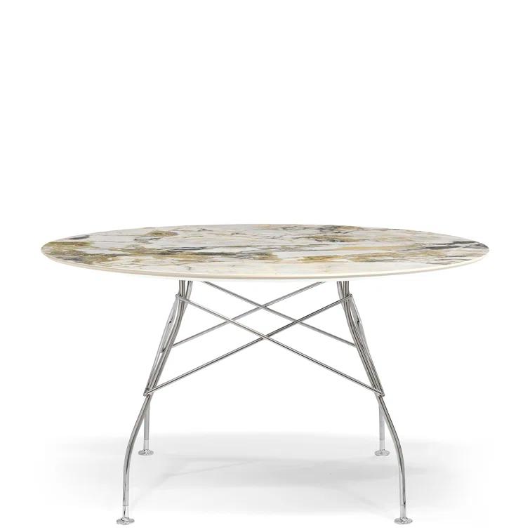 Glossy Round Metal Base Dining Table
