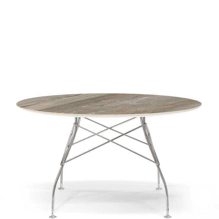 Glossy Round Metal Base Dining Table
