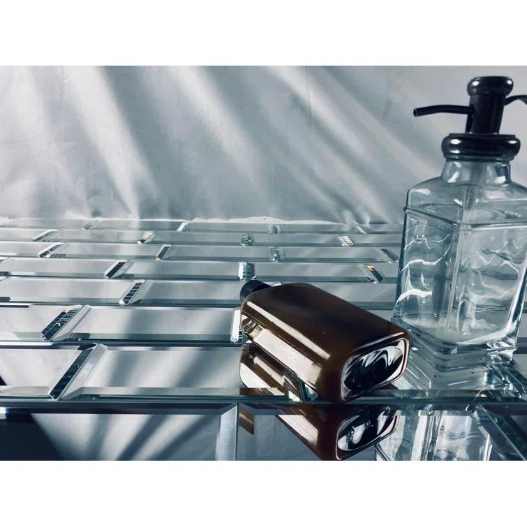 Abolos Frosted Reflections 3 in. x 6 in. Matte Glass Mirror Beveled Subway Decorative Kitchen & Bathroom Wall Tile