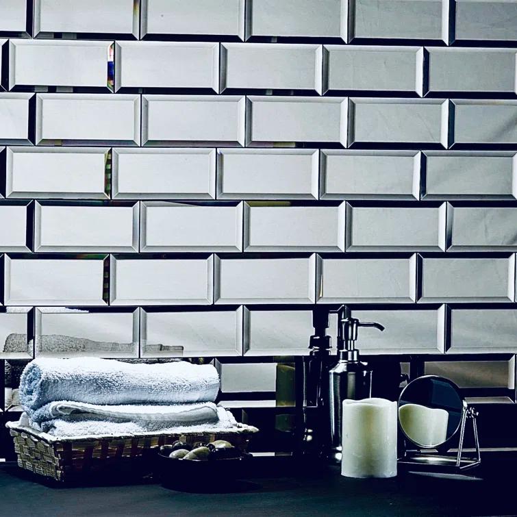 Abolos Frosted Reflections 3 in. x 6 in. Matte Glass Mirror Beveled Subway Decorative Kitchen & Bathroom Wall Tile