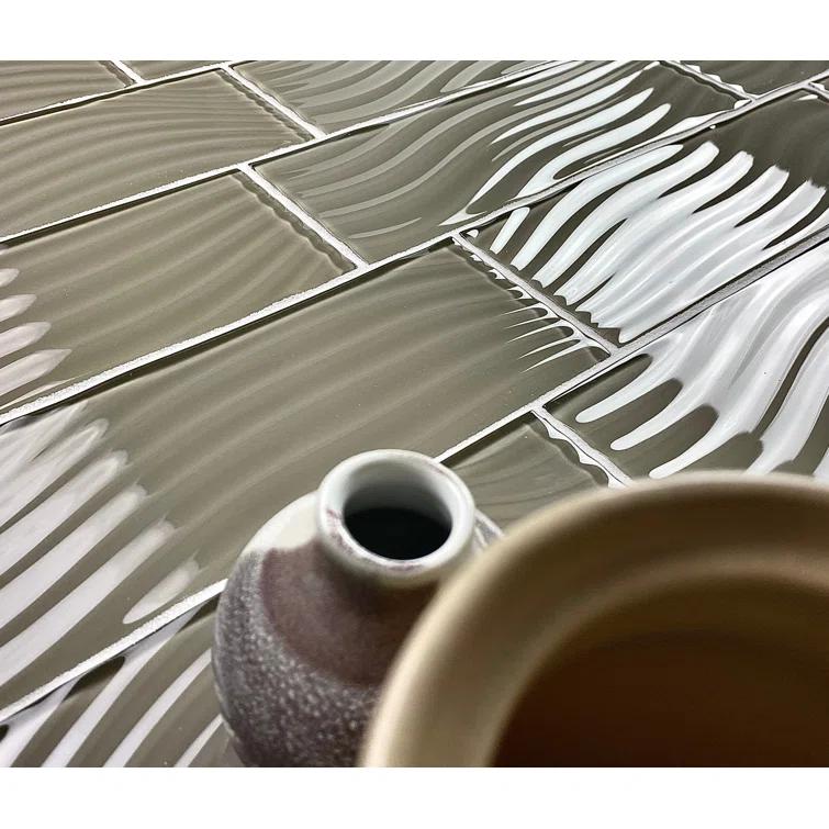 Abolos Pacific 4 in. x 12 in. Textured Glass Straight Edge Subway Decorative Kitchen & Bathroom Wall Tile