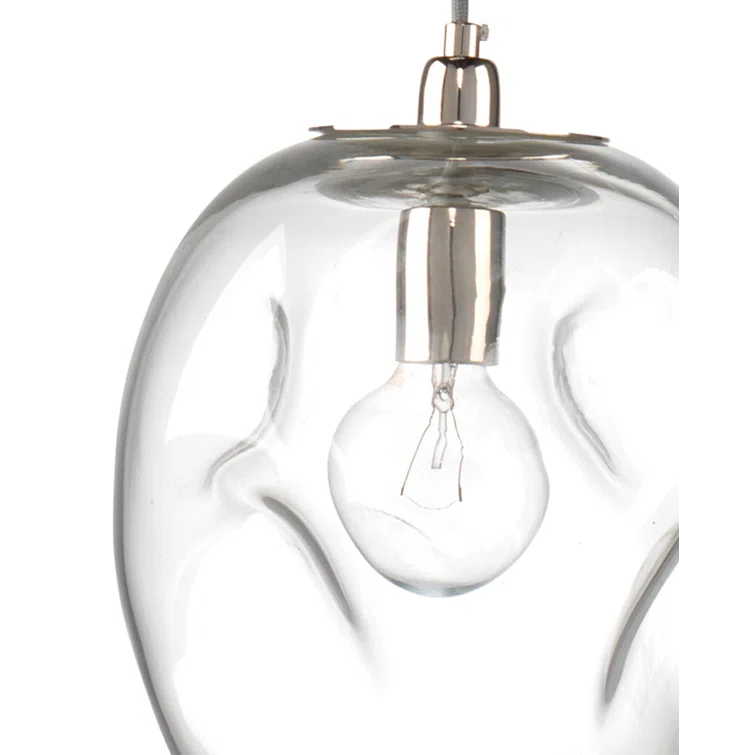 Jamie Young Co Large Coastal Dimpled Glass Pendant in Clear/Silver