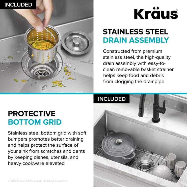 KRAUS Standart PRO™ Undermount 16 Gauge Stainless Steel Kitchen Sink