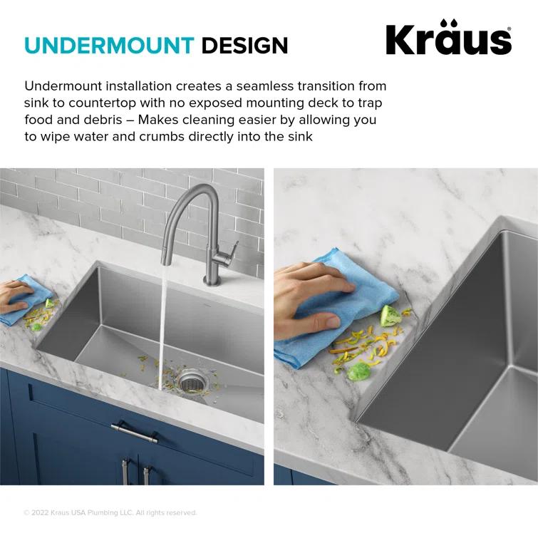 KRAUS Standart PRO™ Undermount 16 Gauge Stainless Steel Kitchen Sink