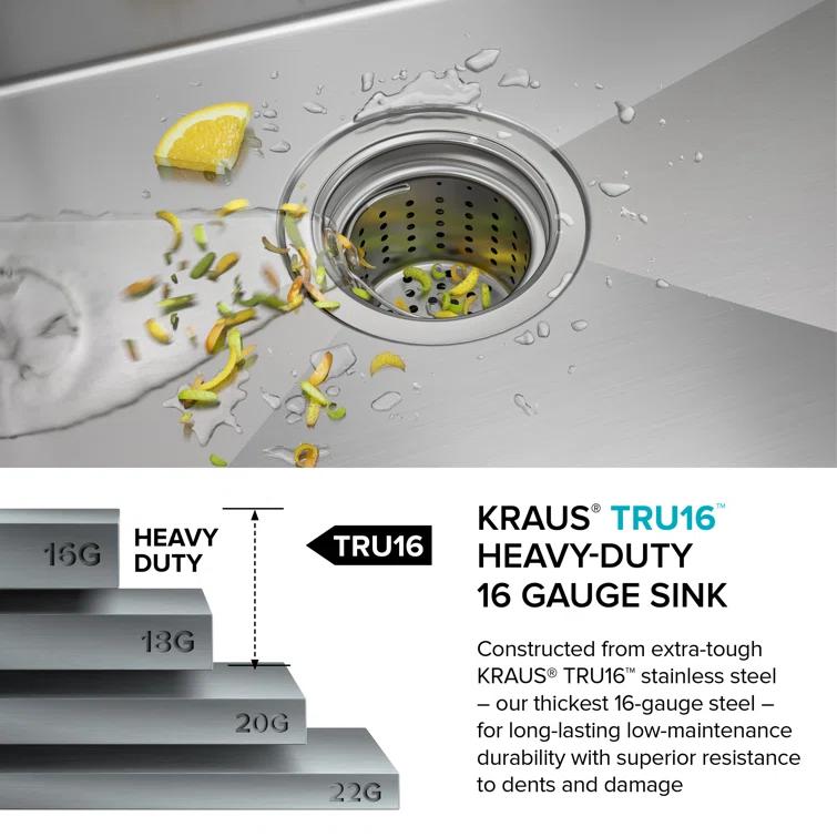 KRAUS Standart PRO™ Undermount 16 Gauge Stainless Steel Kitchen Sink