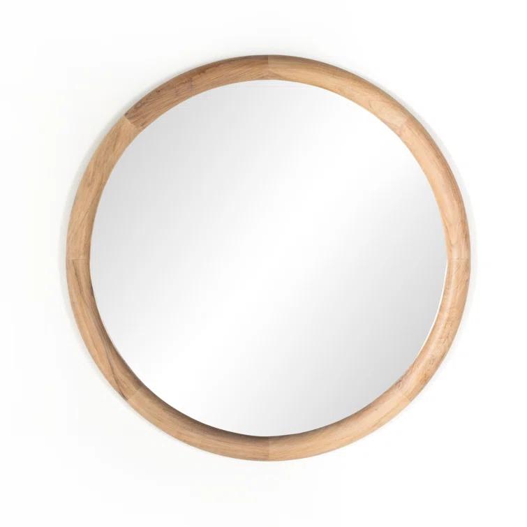 Whitewash Acacia Round Wood Wall Mirror