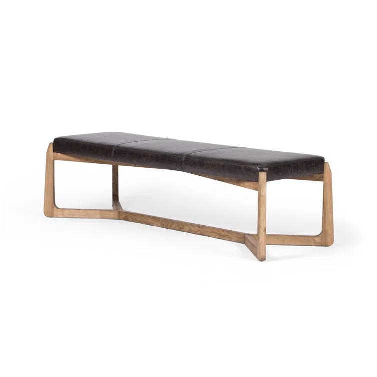 Sonoma Black Genuine Leather Bench with Oak X-Base