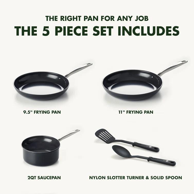 GreenPan GreenPan Chatham Black Prime Midnight Healthy Ceramic Nonstick, 5 Piece Cookware Set