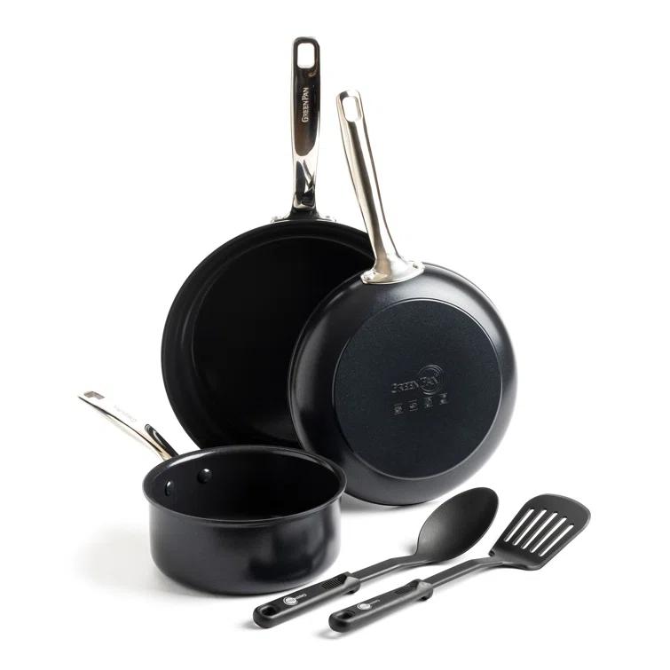 GreenPan GreenPan Chatham Black Prime Midnight Healthy Ceramic Nonstick, 5 Piece Cookware Set