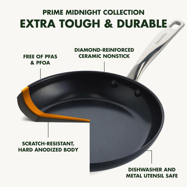 GreenPan GreenPan Chatham Black Prime Midnight Healthy Ceramic Nonstick, 5 Piece Cookware Set