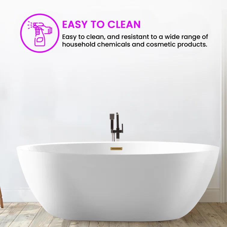 Vanity Art 59" X 32" White Acrylic Freestanding Bathtub