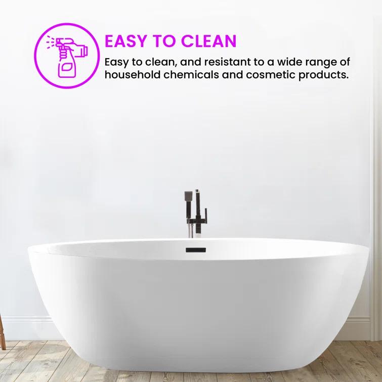 Vanity Art 59" X 32" White Acrylic Freestanding Bathtub