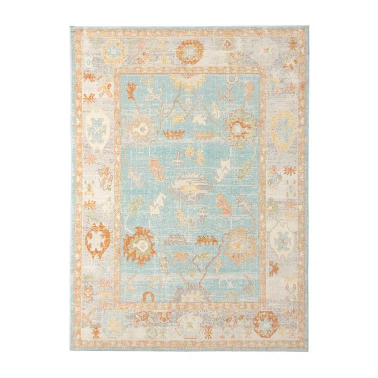Bordered Floral Durable Performance Indoor/Outdoor Area Rug