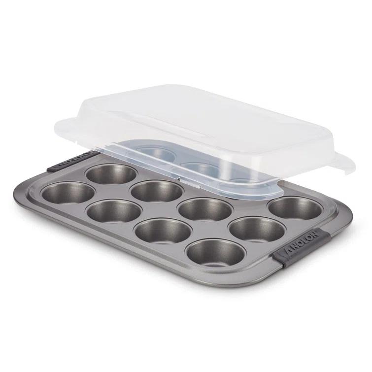 Anolon Anolon Advanced Bakeware Nonstick Muffin Pan with Lid, 12-Cup, Graphite