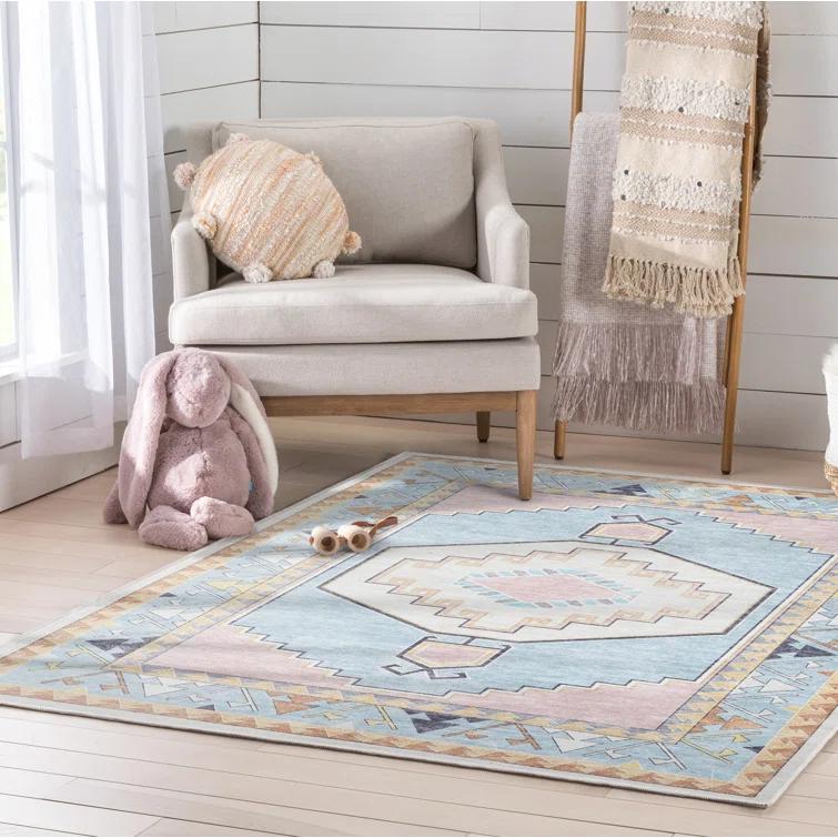 Apollo Well Woven Kids Rugs Ethnic Soft Medallion Modern Pink Area Rug