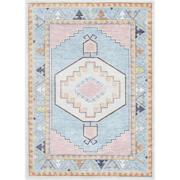 Apollo Well Woven Kids Rugs Ethnic Soft Medallion Modern Pink Area Rug