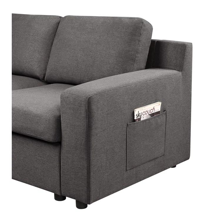 Hokku Designs Aviyana Waylon Gray Linen 4-Seater Sofa with Pockets