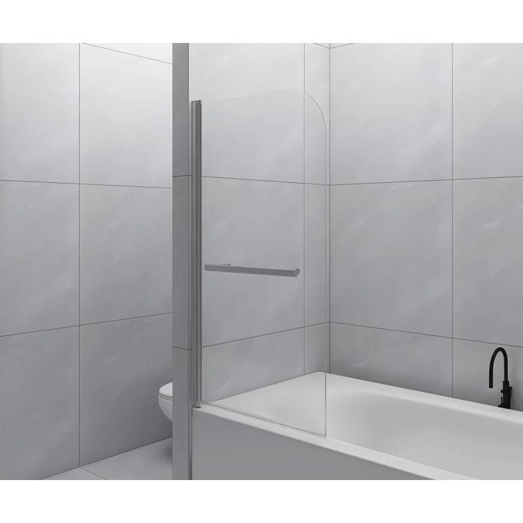 31" W x 55" H Tub Shower Door Panel, Foldable Bathtub Glass Shower Door, 180°Rotatable Pivot Glass Door Screen with 1/4" Thick SGCC Tempered Glass